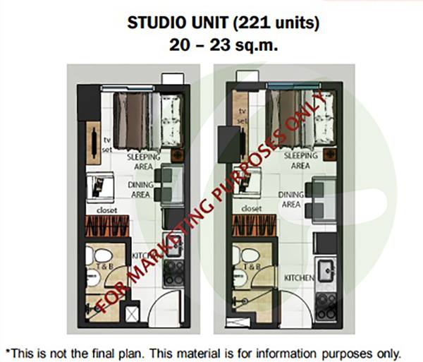 residential studio unit floor plan