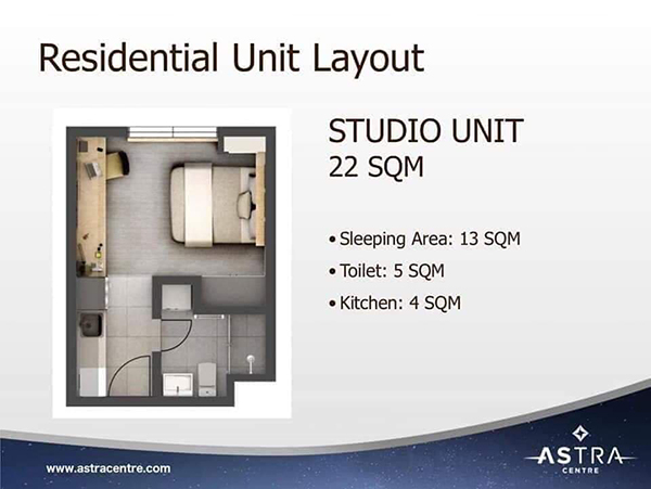 22 sqm residential studio unit lay out