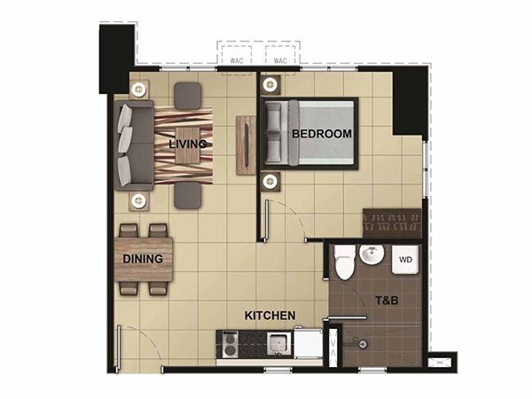 1 bedroom residential condominium floor plan