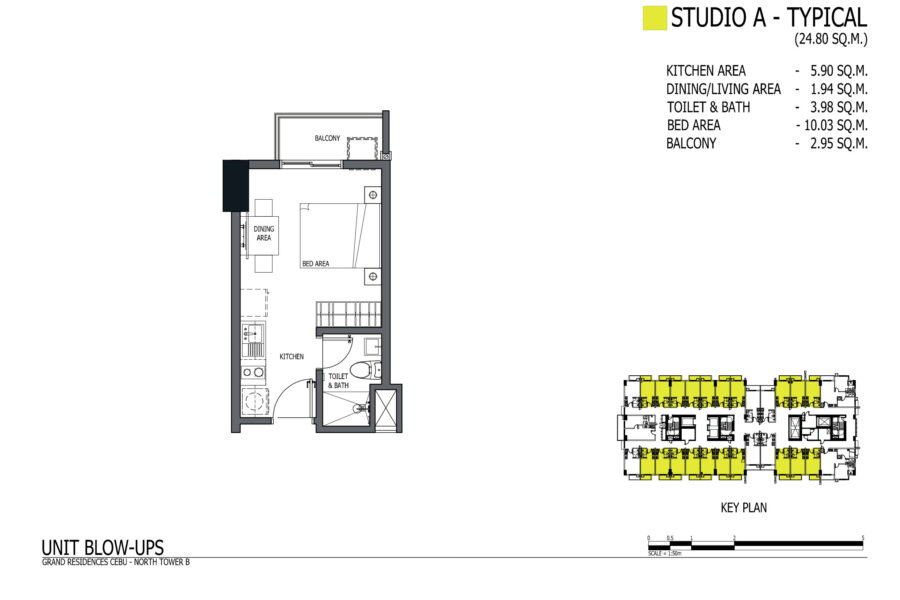 studio floor plan, grand residences north tower b