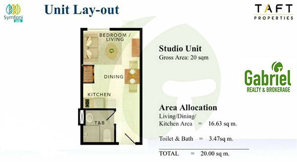 20 sqm studio floor lay out