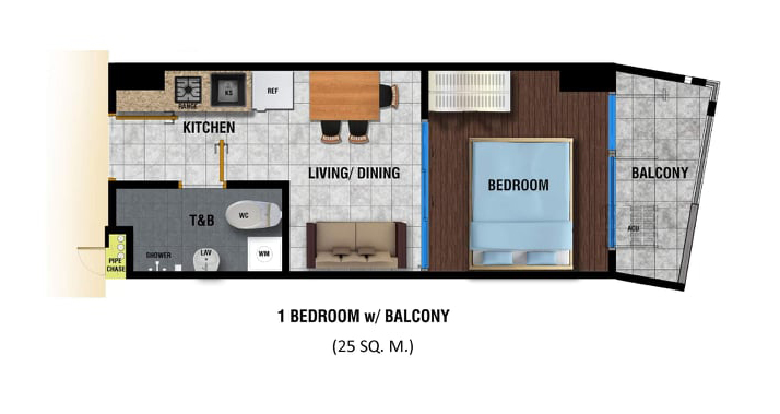 1 bedroom with balcony floor plan, primeworld district