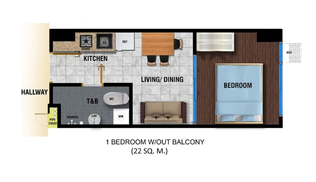 1 bedroom floor plan, primeworld district