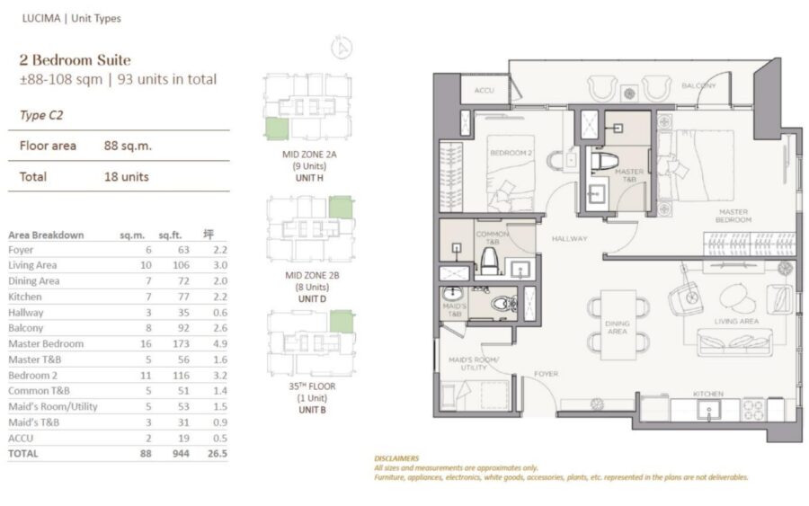 2 bedroom floor plan lucima residences