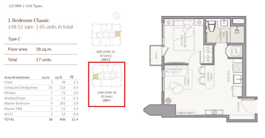 1 bedroom floor plan lucima condominium
