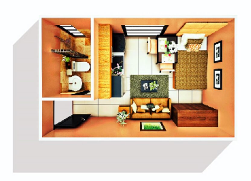 studio b floor plan, almond drive condominium