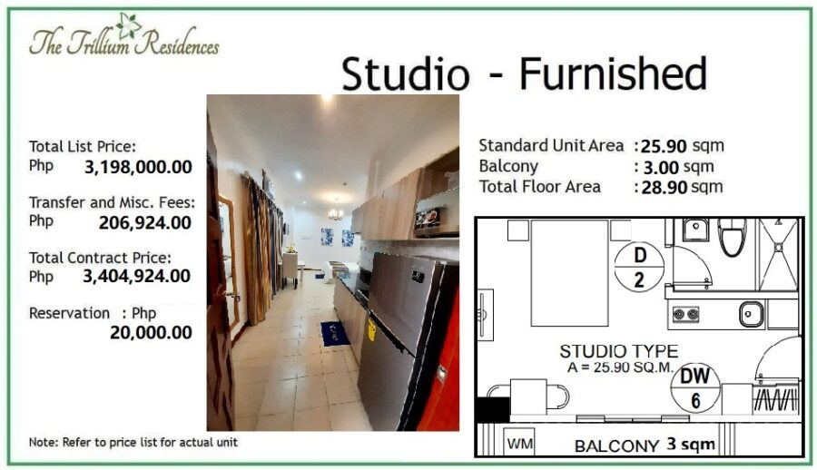 fully furnished floor plan, trillium residences