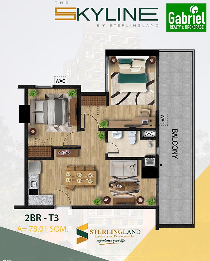 2 bedroom unit lay out, skyline residences