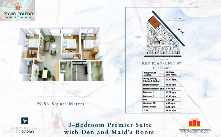 3 bedroom floor plan, the suites at gorordo
