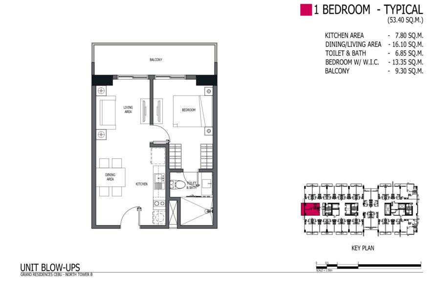 1 Bedroom floor plan, grand residences north tower b