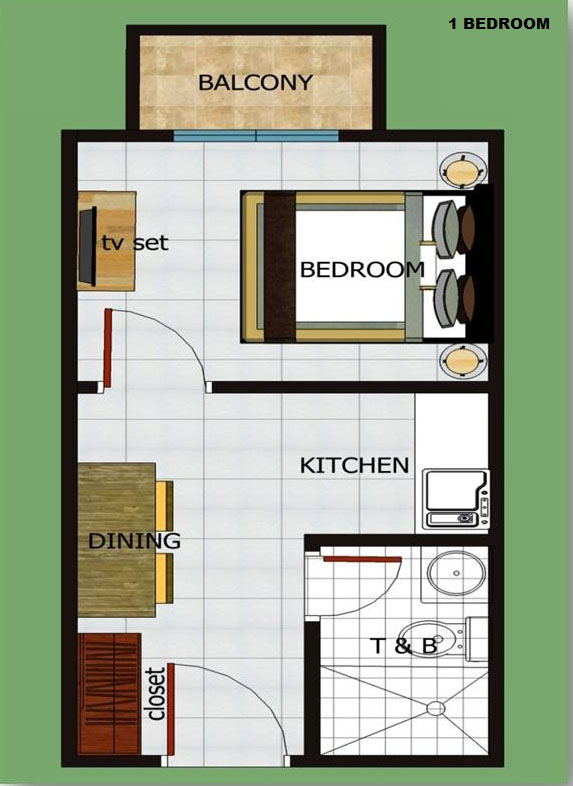 1 Bedroom floor plan, cityscape grand tower