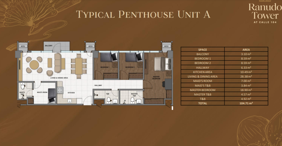 penthouse floor plan, calle 104 ranudo tower