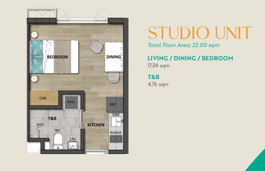 studio floor plan, costa mira panglao