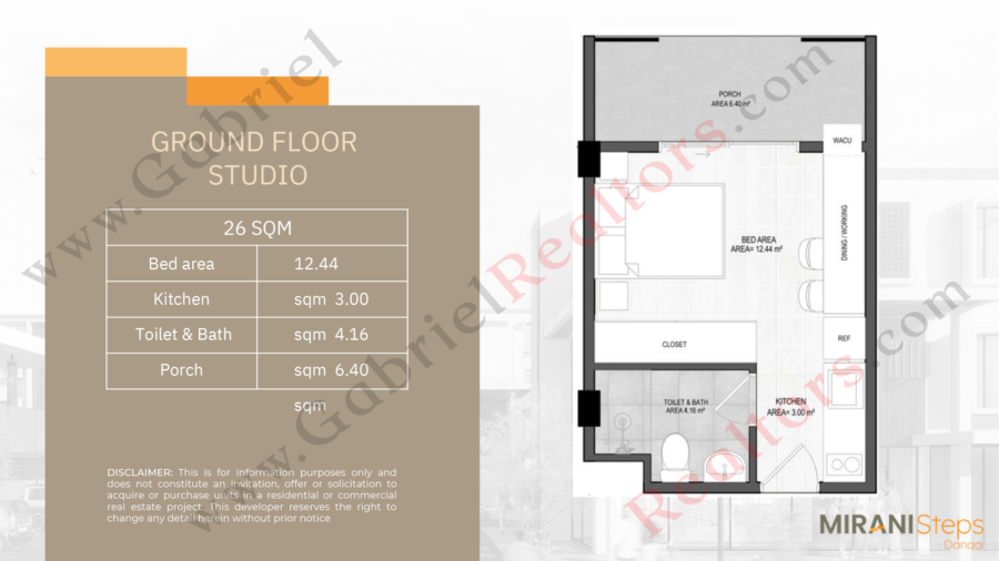 floor plan, studio in mirani steps danao